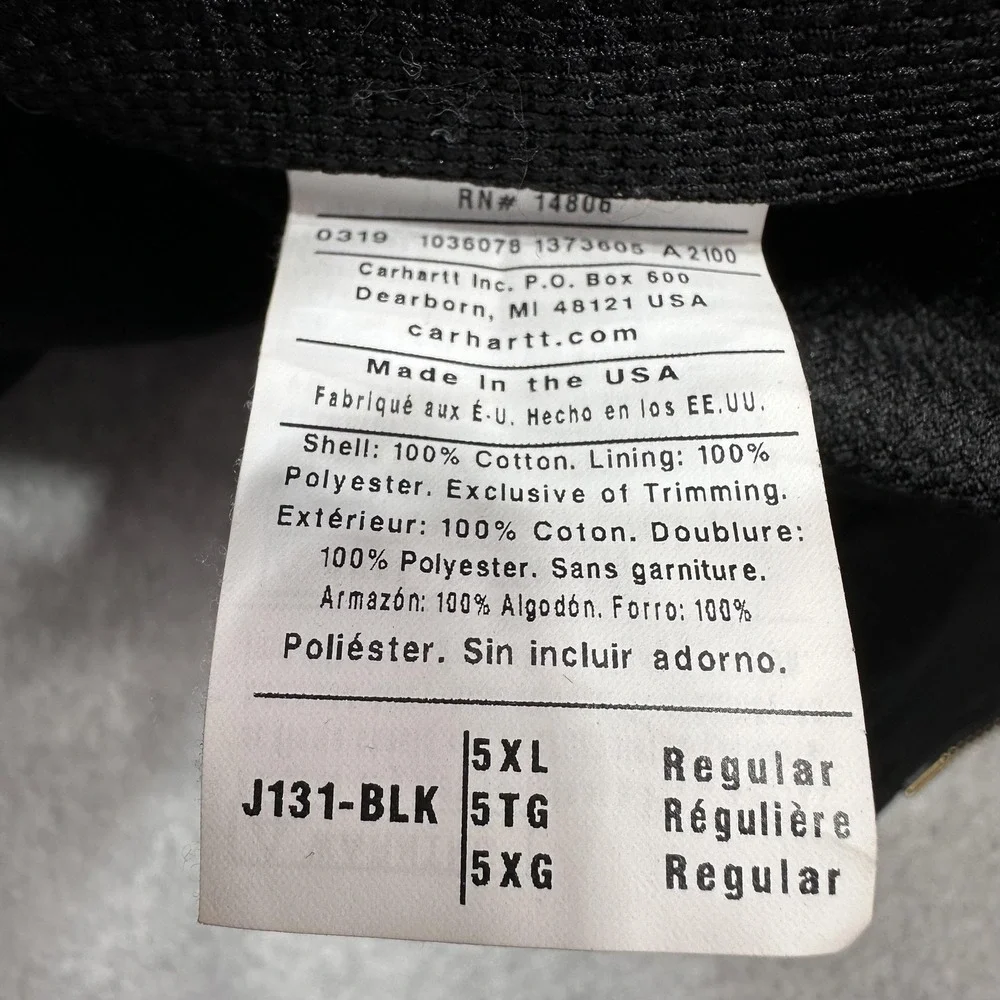 Carhartt Duck Thermal Lined Active Jacket Mens 5XL Black J131 Hooded Zip Outdoor